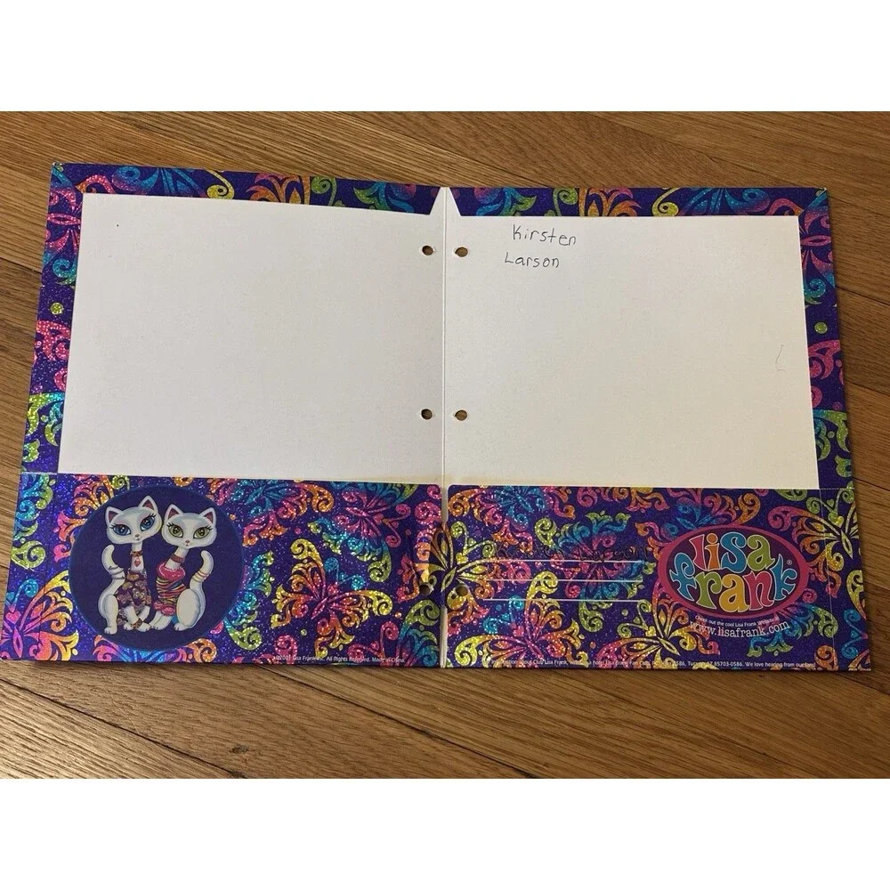 Vintage Y2K Lisa Frank Siamese Cats Folder Roxi Rollie 2 Pocket Glitter Rainbow